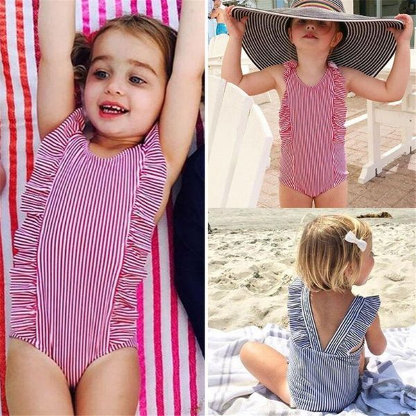 

0-24m born infant baby girls striped ruffles swimwear swimsuit bikini bathing suit beach costume one-pieces, Black