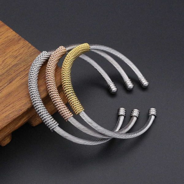 

jsbao new fashion 3pcs set trendy bracelets for women stainless steel three colours braided steel wire cuff bangle bracelet set q0717, Black