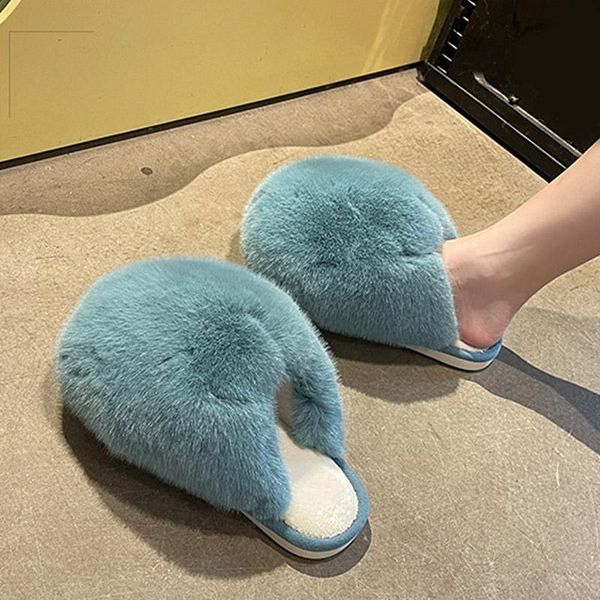 

slippers women furry long plush fluffy lovely female slipper indoor warm soft solid home flats fashion ladies winter, Black