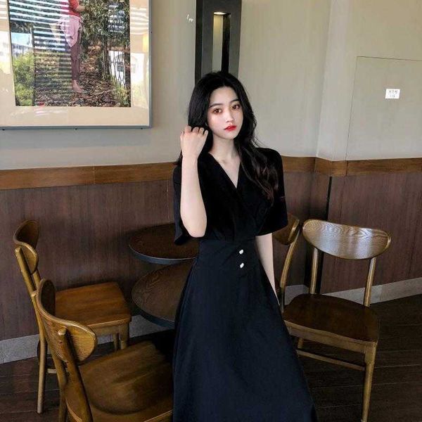 

2021 summer fashion zhixun french kikyo skirt egg first love over the knee close waist thin fairy drs, Black;gray