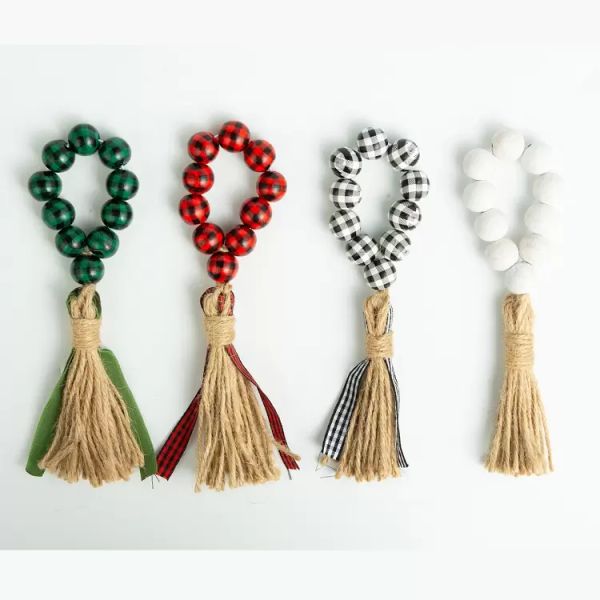 

wall decor christmas plaid wooden bead garland napkin rings farmhouse style handmade napkins holder