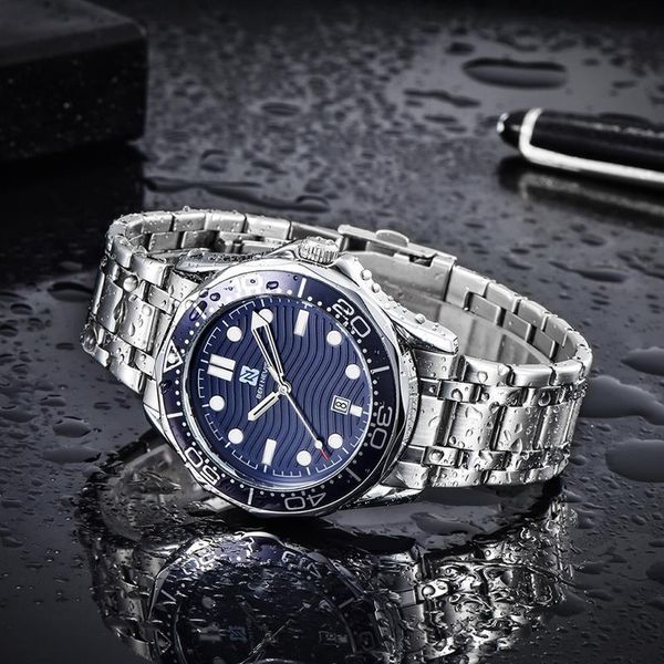 

wristwatches men three eyes quartz watch outdoor wrist waterproof stainless steel wristwatch watchband blue dial, Slivery;brown