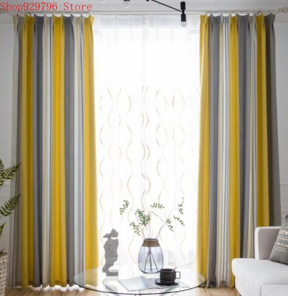 

scandinavian curtains for living dining room bedrooms style yellow striped gray blackout blue transparent tulle blinds curtain & drapes
