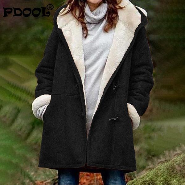 Cappotto da donna in misto lana europeo e americano in finta pelle di daino e cashmere Cappotto da donna autunno inverno 2021 con cappuccio tinta unita