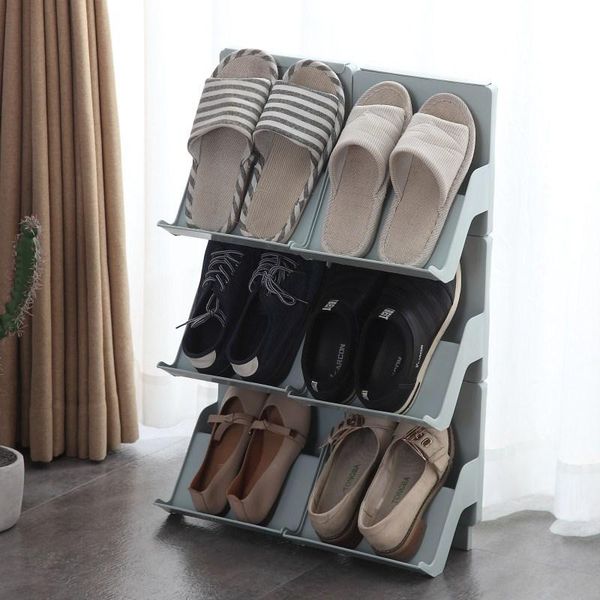 

stackable plastic shoe rack simple layered storage cabinet diy assembly thicken pink hanger be used living room dormitory clothing & wardrob