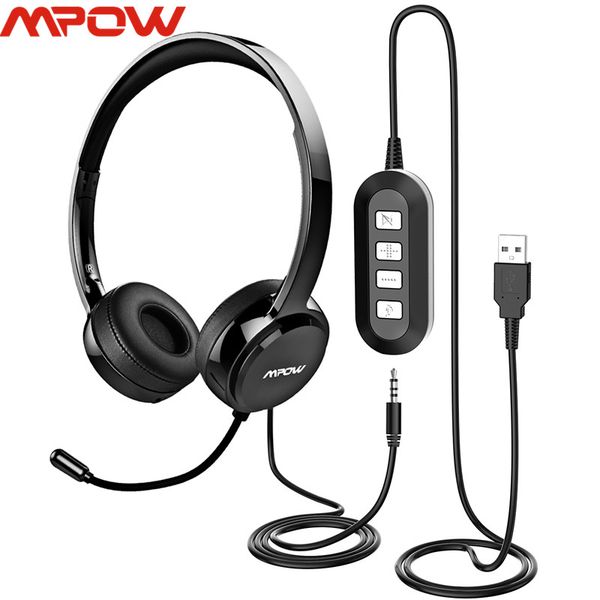 

mpow offical wired headphones headset with noise reduction mic 3.5mm/ usb plug earphone for skype call center pc phones pad