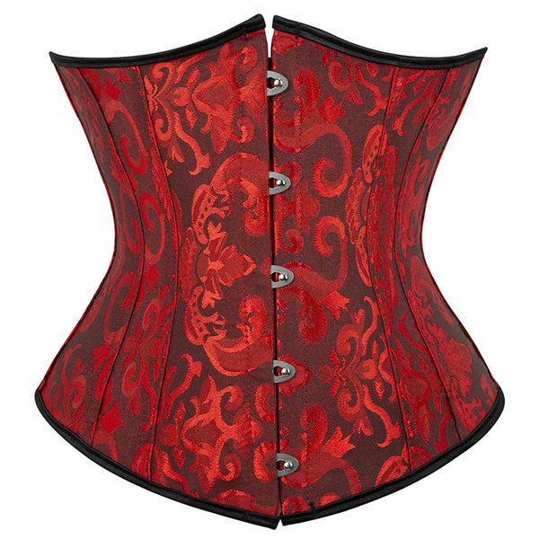 

brocade jacquard underbust corset plastic boned women chest binder gorset femme floral korsett bodyshaper big plus size fashion waist cinche, Black;white