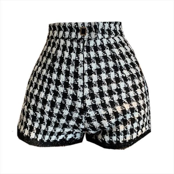 

chic spring summer japanese women short knitted bottom elegant sweet girls slim shorts french england plaid tweed pants, White;black