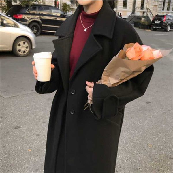 

women's wool & blends plus size black wild jacket autumn winter long sleeve breasted slim overcoat turn-down collar classic chic coat 2