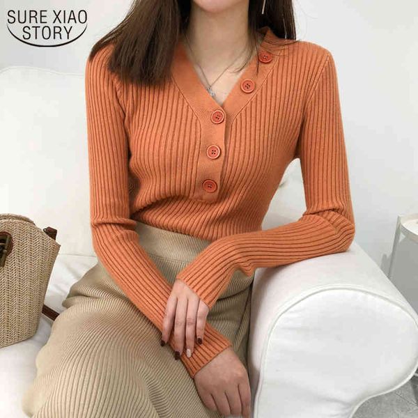 

style cardigan long sleeve slim sweater women v-neck autumn and winter gentle women's knitwear with button 10807 210508, White