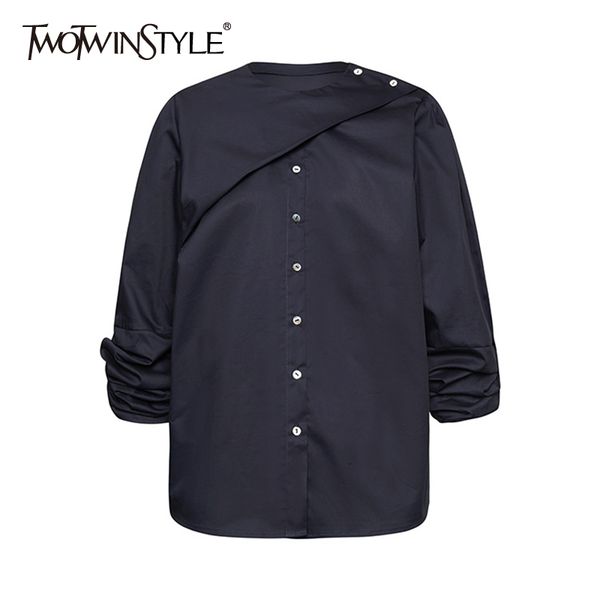 

casual irregular shirt for women o neck long sleeve white loose blouse female summer fashion clothing 210524