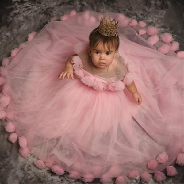 

lovely pink flower girl' dresses sheer cap sleeve floral pageant gowns tulle girl birthday party dress, White;blue