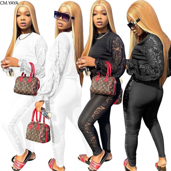 

sportwear lace splicing side womens set two piece set tee jogger pants suit trasuit matching set casual outfitsby air, White