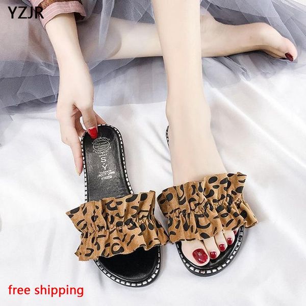 

slippers yzjr wear fashion word drag female summer flat student was thin lace beach sandals and tide, Black