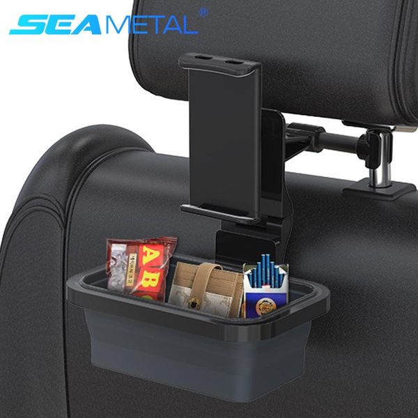 

car organizer universal back seat foldable headrest storage box with 360-degree rotation phone holder interior products