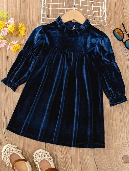 

toddler girls ruffle neck flounce sleeve keyhole back velvet dress she, Red;yellow