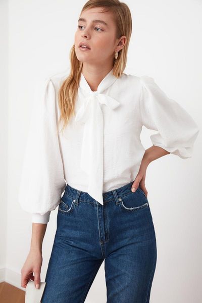 

women's blouses & shirts trendyol scarf shirt twoss21go0098, White