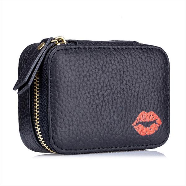 

lipstick cosmetic with mirror bag makeup travel pouch organizer cow leather portable beauty case toolbox small storage cases