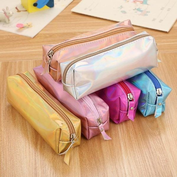 

pencil cases holographic iridescent laser case quality pu school for girls boy supplies stationery cute box bag