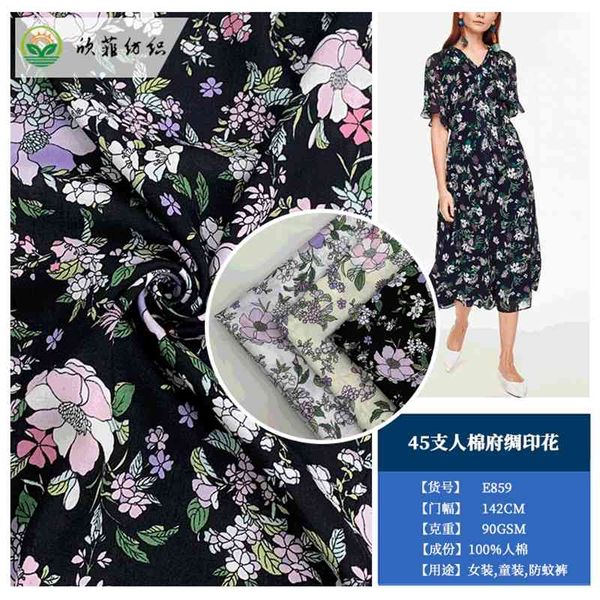 

2022 new cotton broken flower 4545 rayon poplin women's and children's fabrics, Black;white