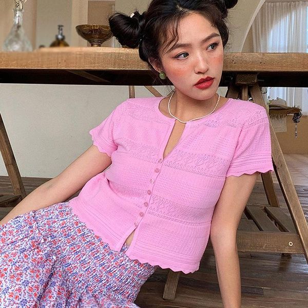 

women's t-shirt women v neck hollow summer knitted cardigan short-sleeved female tee, White