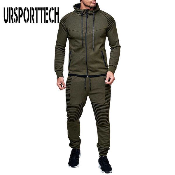 

autumn tracksuit men set solid color zipper sweatshirt+pant 2 pieces set casual hoodies male track suit sportswear set 210528, Gray