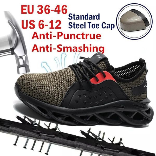 

boots men's steel toe safety shoes work breathable waterproof anti-smashing, Black