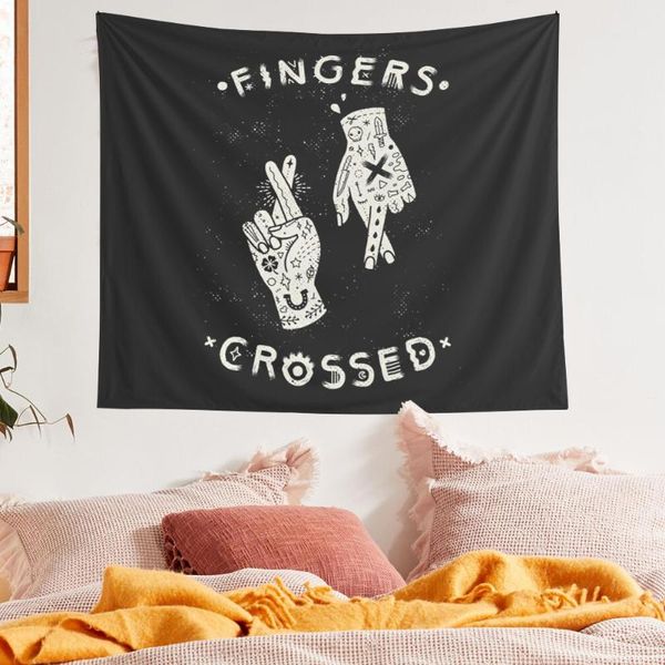 

tapestries retro moon tarot tapestry wall hanging black and white divination bedspread mat witchcraft fingers crossed hippie brujeria