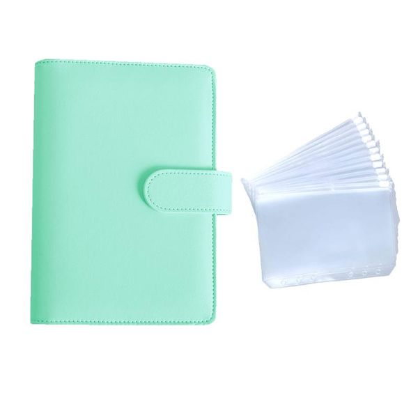 

notepads 6 ring binder cover set a6 pu lether macaroon color notebook vintage refillable budget envelope office school supplies, Purple;pink