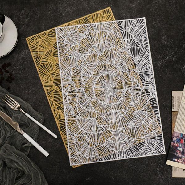 

mats & pads rectangle hollow flower placemat pvc dining table mat nordic western el tableware insulation pad anti-slip coffee cup