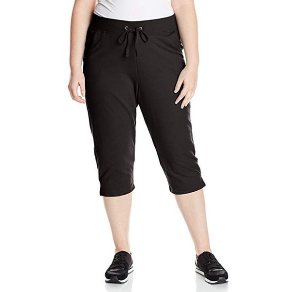 

comfortable large size women capris pants stretch summer autumn plus thigh female elastic calf length 5xl fd women's &, Black;white