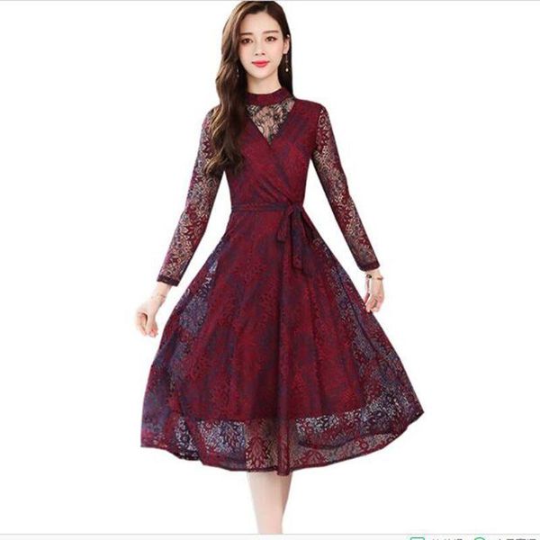 

casual dresses lace dress 2021 spring summer ladies clothing elegant party s xxl autumn fashion women slim long, Black;gray