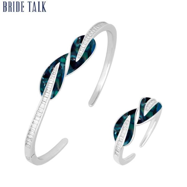 

earrings & necklace bridetalk exquisite leaf shape bangle ring sets abalone shell zircon fashion jewelry for women adjustable, Silver