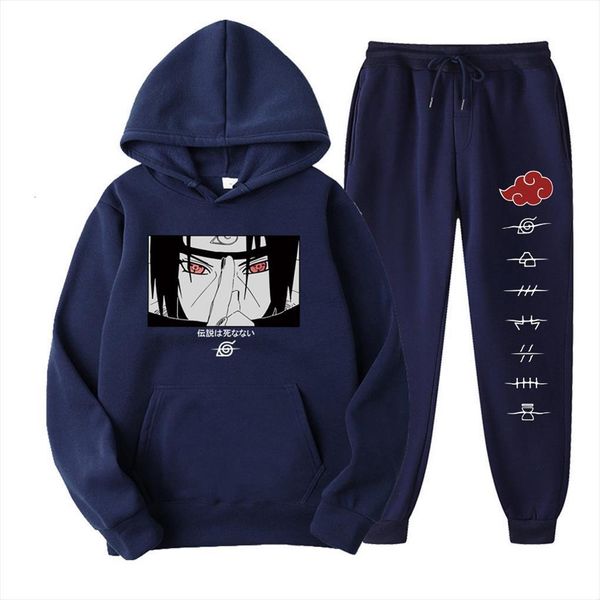

sets anime akatsuki uchiha men tracksuits ltachi autumn winter sweatshirt drawstring 2 pieces pants hoodies, Gray