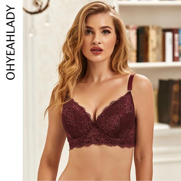

bras ohyeahlady embroidery underwear women brassiere plus size lingerie padded lace sheer push up intimates bra bj4041, Red;black