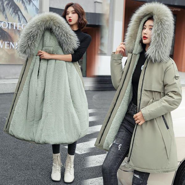 

women's down & parkas fashion winter ladies parka coat jacket fur lining warm hooded collar snow suit long women 2021, Black