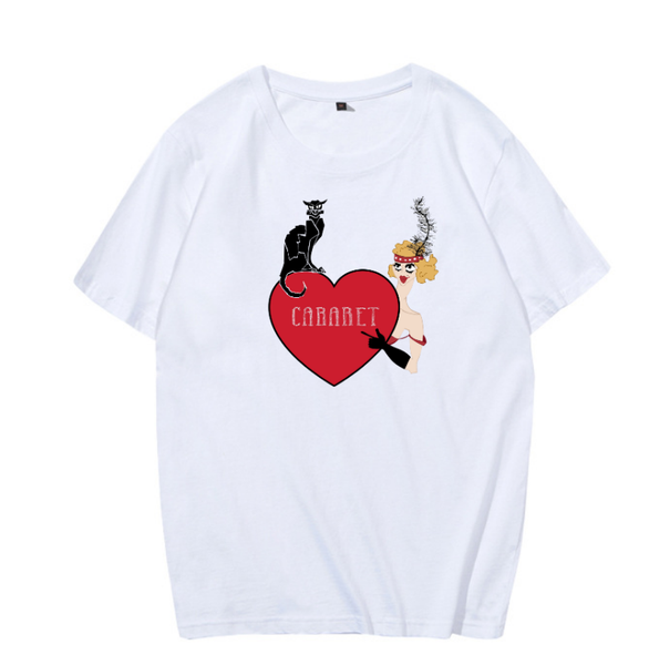 

women's t-shirt 100% cotton summer oversized 7-color beauty and kitten print harajuku casual short sleeve tshirt s-3xl, White