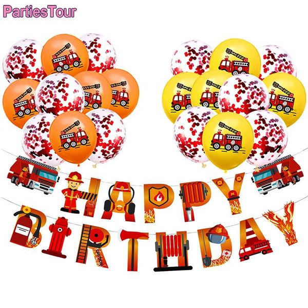 

party decoration 10pcs fireman balloon firetruck happy birthday banner kids firefighter theme confetti latex ballon baby shower decor