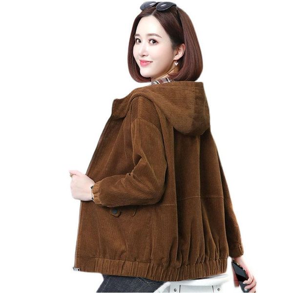 

women's jackets women coat spring autumn korean loose corduroy jacket female casual short windbreaker outerwear ladies basic plus size, Black;brown