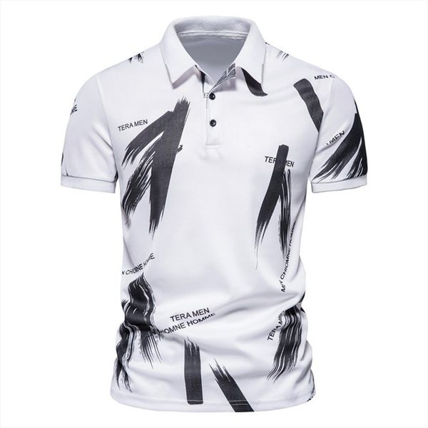 

summer printing shirts short sleeve mens polos business casual slim fit breathbale soft clothing, White;black