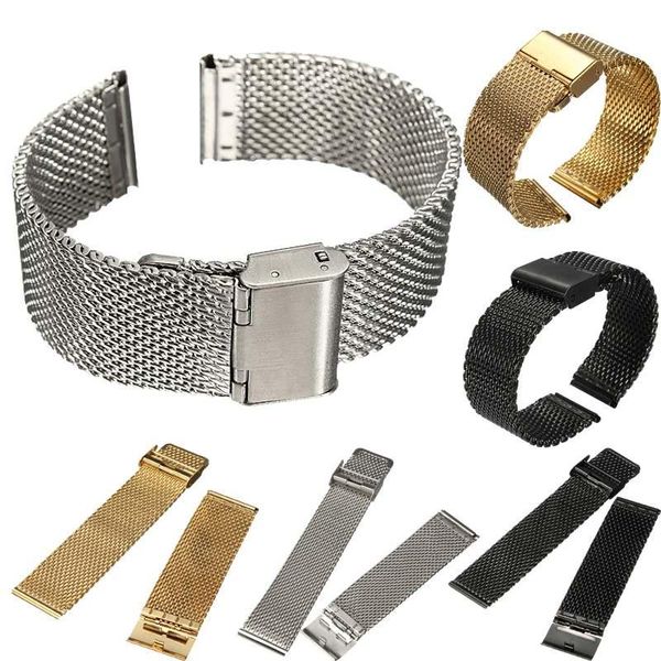 

watch bands band strap 18mm 20mm 22mm chainmail classic stainless steel loop milanese belt accessories, Black;brown