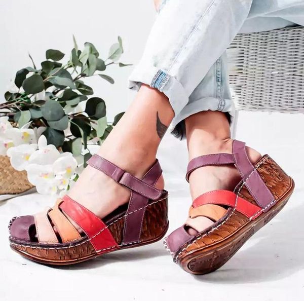 

women sandals summer platform wedge shoes for woman high heel sewing retro toeless sandalia feminina, Black