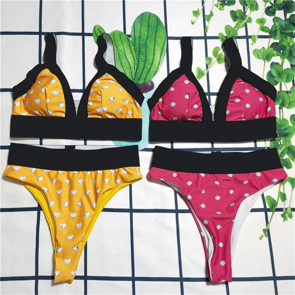

fashion women designer split swimwear summer soft elastic biniki set 2 piece set high waist bathing suit, White;black