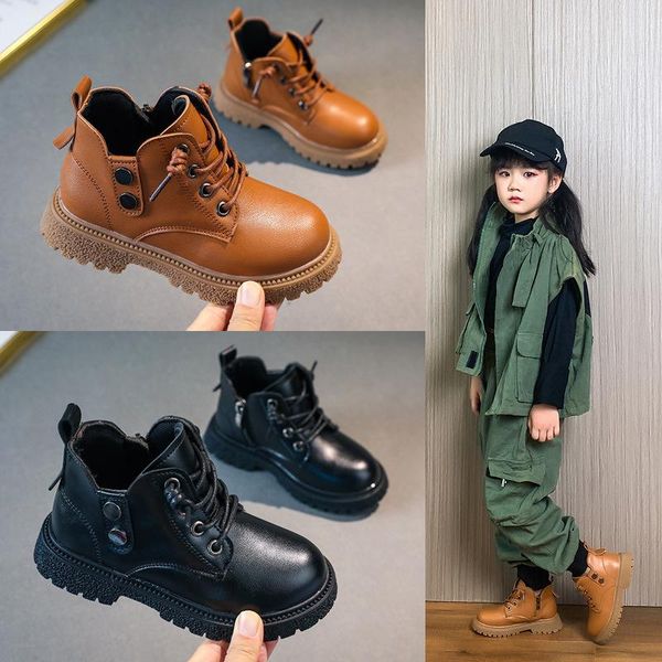 

boots children autumn winter boys shoes fashion leather soft antislip girls kids casual sport running warm, Black;grey
