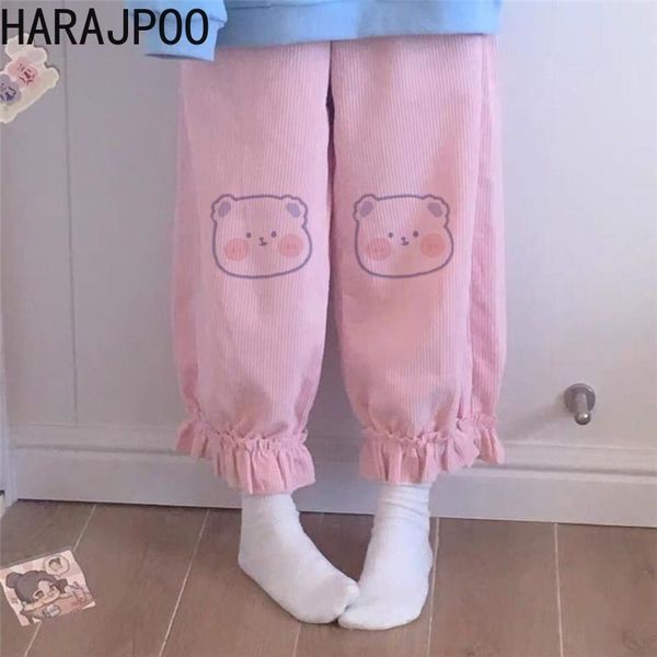 

women's pants & capris harajpoo women trousers spring fall japanese ins soft girl cute pink bear embroidery y2k loose wild casual strai, Black;white