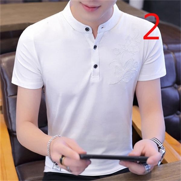 

men's t-shirts short-sleeved t-shirt korean version the trend of slim body clothes summer stand collar pure cotton 1h87, White;black