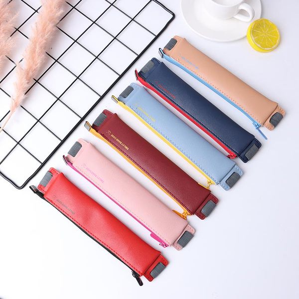

leather mini pen bag elastic book pencil case portable pouch notebook journal holder office student stationery bags