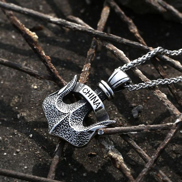 

pendant necklaces vintage men pirate anchor necklace punk hip hop china letter biker stainless steel viking chain fashion jewelry, Silver