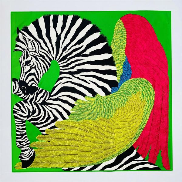 

scarves 53cm square scarf women 2021 design winged zebra silk bandana headband fashion hijab neckerchief for ladies, Blue;gray
