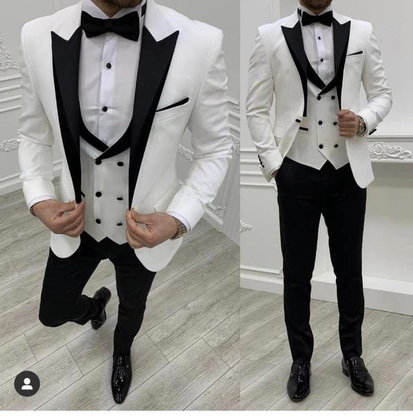 

men's suits & blazers white costume slim fit men black pants groom tuxedos for formal wedding suit jacket pant vest 3 pieces blazer, White;black
